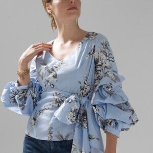 WHBM Blue, Black & White Blouse, Size 8